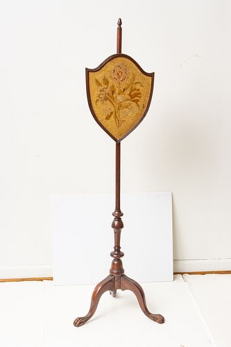 Queen Anne Mahogany Shield Form Pole Screen, 19Th C H 50", W 11"