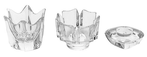 Orrefors (Swedish) Crystal Bowls & Votive Candleholder, H 4'' Dia. 4.5'' 3 pcs