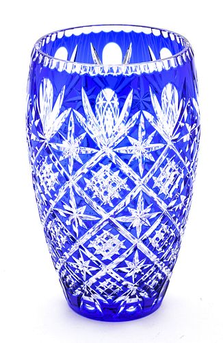Cobalt Blue Overlay Crystal Vase H 12'' Dia. 6.5''