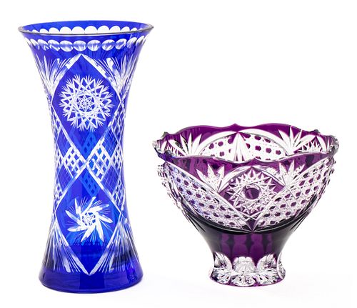 Bohemian Cut-to-clear Crystal Vases, H 12'' Dia. 6.25'' 2 pcs