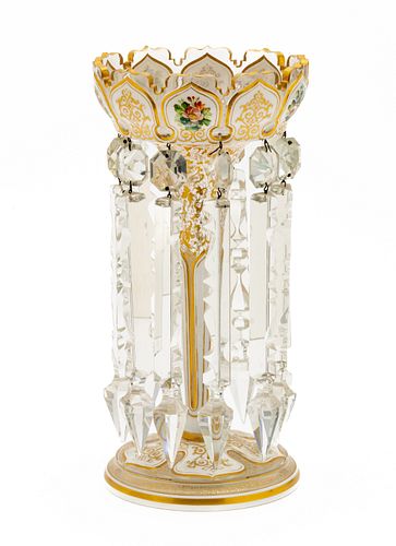 Overlay Crystal And Hand Painted Luster, Bohemian Ca. 1920, H 13'' 1 pc