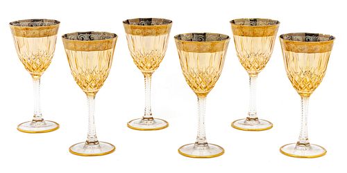 Crystal Wine Glasses, Gold Rims H 7'' Dia. 3.5'' 6 pcs