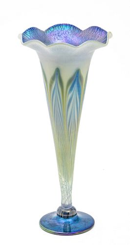Contemporary Blown Glass Trumpet Form Vase C. 1980, H 13'' Dia. 6''