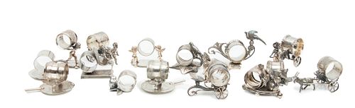 Figural Silver Plate Napkin Ring Holders, Ca. 19th.c., H 3.5'' W 2'' L 2.75'' 16 pcs