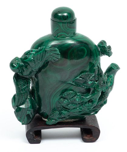 Chinese Malachite Carved Snuff Bottle H 3''