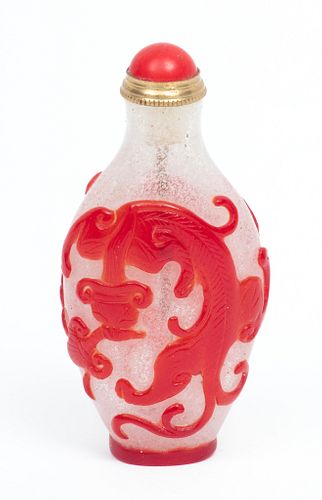 Chinese Pekin Glass Overlay Snuff Bottle H 3''
