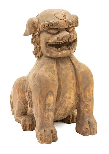 Chinese Carved Wood Imperial Lion, H 19'' W 13'' Depth 9.5''