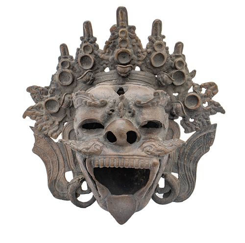 TIBETAN Cast Bronze Hollow Mask Head Censer , H 6'' W 12'' L 12''