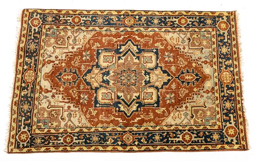Indo-Persian Heriz Design Handwoven Wool Rug, W 4' L 6' 3''