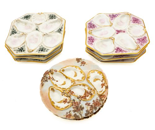 Porcelain Oyster Plates, Set Of 6, Set Of 2, C. 1920, Dia. 8'' 8 pcs