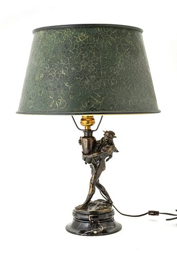 Arthur Strasser (French, 1854-1927) 'Paar Satyrn Mit Vase' Bronze Converted To Table Lamp, H 23'' Dia. 16''