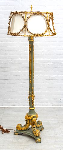 French Style Floor Lamp, Gold Leaf Accents