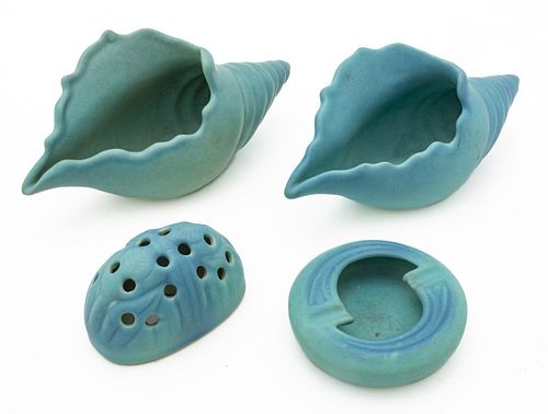 Van Briggle, Colorado Springs, Turquoise Glaze Pottery H 4'' L 9'' 4 pcs