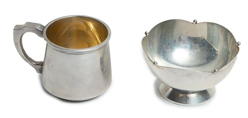 Cartier Currier And Roby Sterling Silver Bowl 4" And Fisher Baby Cup Ca. 1950, 7.9t oz 2 pcs