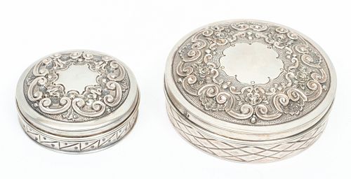 French 833 Sterling Silver Round Covered Boxes Dia. 4.2'' 7.5t oz 2 pcs