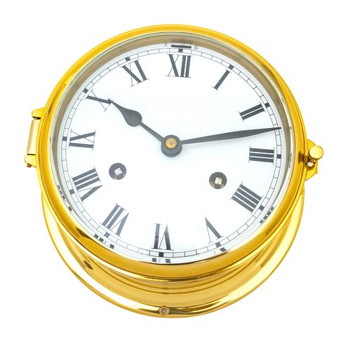 Messing Brass German Ship's Clock C. Modern, Dia. 7.5''