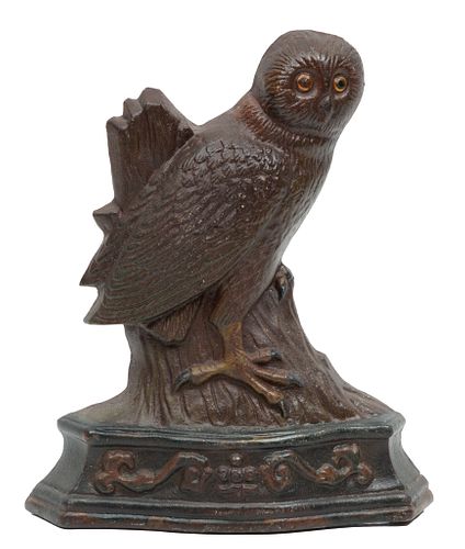 Cast Iron Owl Door Stop C. 1900, H 10.2'' W 8.5''