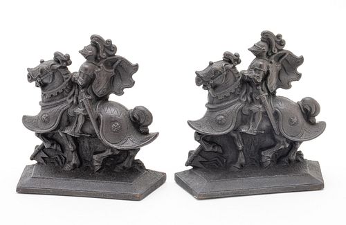 Cast Iron Bookends, Knights In Full Regalia H 6'' W 6.5'' 1 Pair