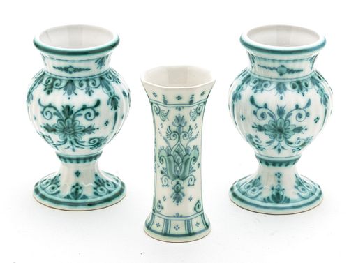 Delft (Holland) Glazed Stoneware Urn Form Vases, Bud Vase, H 6'' Dia. 3.5'' 3 pcs