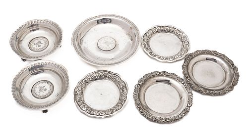 Turkish Coins In 800 Silver Dishes (3) + "800" Coasters (4) 12t oz 7 pcs