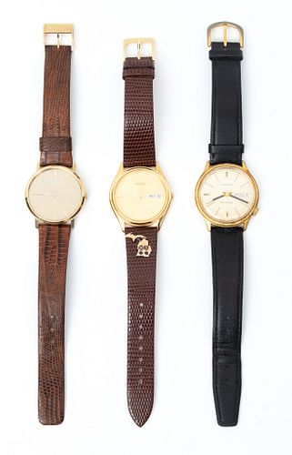 Seiko (2) And Bulova Men's Wrist Watches, Leather Straps 3 pcs