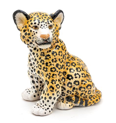 Italian Hand Painted Pottery Leopard H 14'' W 12''
