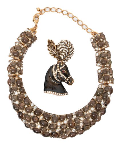 Oscar De La Renta Horsehead Brooch And Necklace Ca. 1960, L 20''