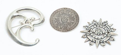 Mexican Sterling Silver Brooches - Pendants 46g 3 pcs