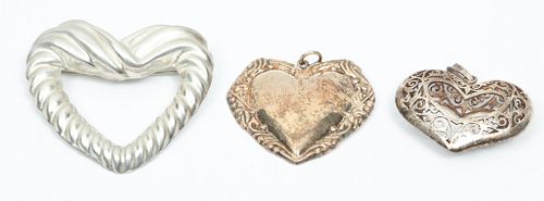 Sterling Silver Heart Shape Pendants. S H 2.2'' 47g 3 pcs