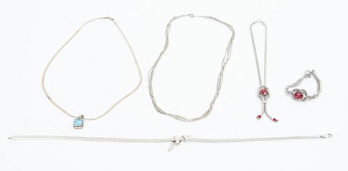 Sterling Silver Necklaces (4) And Bracelet (1) 3.3t oz 5 pcs