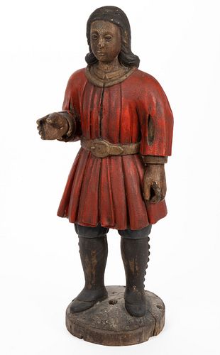FOLK ART CARVED AND PAINTED WOODEN FIGURE