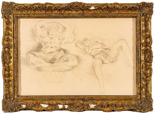 Moses Soyer (American, 1899-1974) Charcoal On Paper, Nude Sketches, H 15.5'' W 23.5''