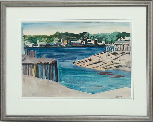 William Zorach (American, 1887-1996) Watercolor On Paper, 1940, Kennebeck River, Bath, Maine, H 15.25'' W 21.75''
