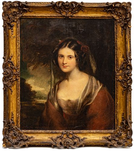 Attributed to Sir William Beechey (British, 1753-1839) Oil On Canvas, Portrait Of Mrs. Ford, H 30'' W 25''