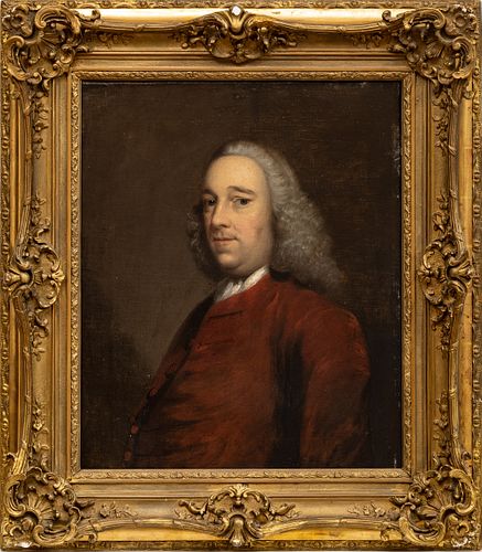Attributed to George Romney (British, 1734-1802) Oil On Canvas Portrait Of William Baker Of Bayfordbury, H 25.5'' W 21''