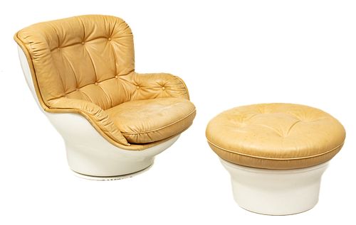 Michel Cadestin (French, B. 1942) By Airbourne, France, Fiberglass, Leather Karate Lounge Chair & Ottoman Ca. 1970, H 35'' W 37'' Depth 35''