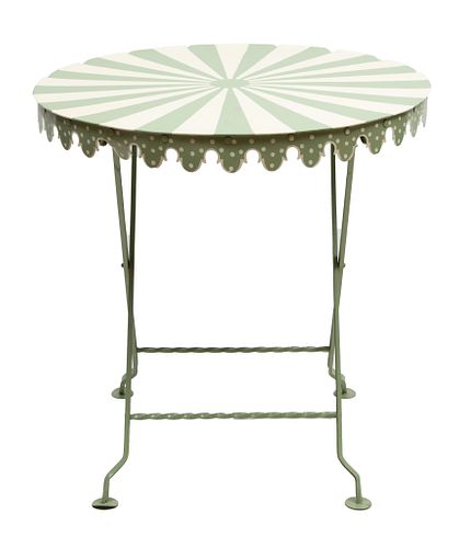Hollywood Regency Style, Painted Wrought Iron Table Ca. 1950, H 31'' Dia. 30''