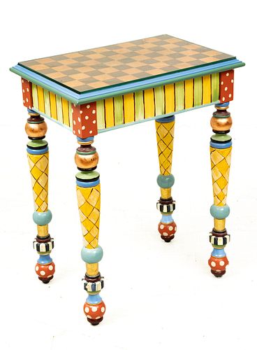 MacKenzie-Childs (American) Hand Painted Wood Game Table Ca. 2008, H 30'' W 16'' L 24''
