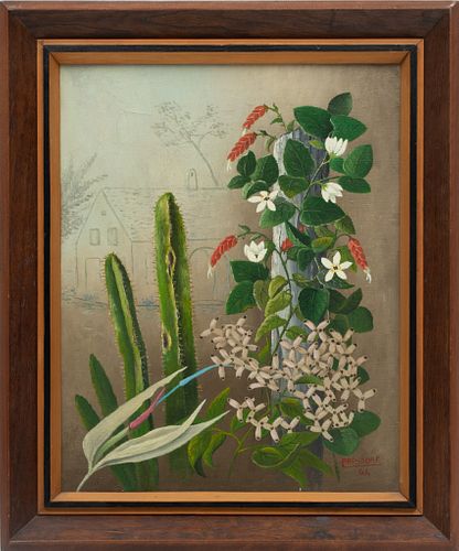 Frederick Papsdorf (American, 1887-1978) Oil On Canvas, 1961, Catus And Flowers, H 20'' W 16''