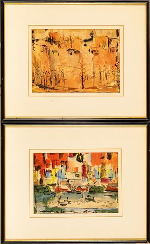 Ken Nishi (American/Canadian, 1916-2001) Watercolors On Paper, "Vibrant City", "Autumn Hillside", Group Of Two