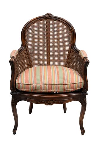 French Style Walnut Chair With Cane Ca. 1950, H 38'' W 27''