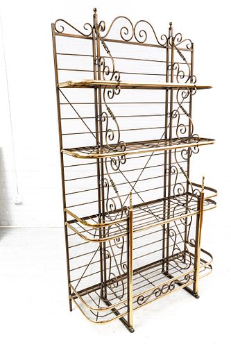 French Iron & Brass Baker's Rack, Mid 20th C., H 84'' W 48'' Depth 16''