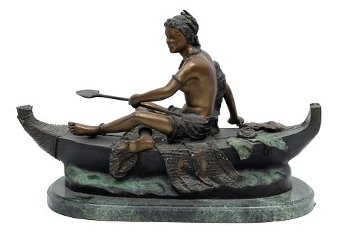 After Duchoiselle (French 19th C.) Bronze Sculpture, "Allegory Of Fishing", H 18'' W 9'' L 25''