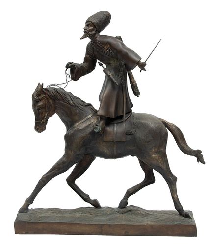 Russian Bronze Sculpture, Cossack On Horseback,, H 26'' W 7'' L 20''