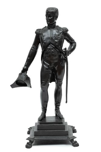 Ceciani (Italian 19th C.) Bronze Sculpture Of Napoleon Saluting, H 19.5'' W 11'' L 8''