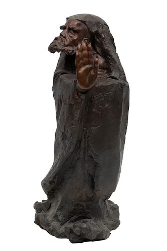 Chinese Bronze Sculpture, 20th C., Bodhidharma, H 21'' W 14''