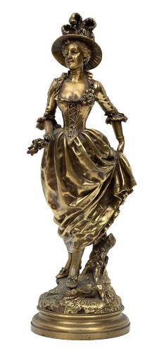 After Gustavo Obiols Delgado (Spanish, 1858-1910) Dore Bronze Sculpture, Walking Lady, H 21'' W 7.5''