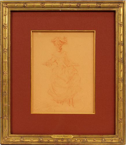 Everett Shinn (American, 1876-1953) Sepia Crayon, Woman Walking, H 12.5'' W 10''