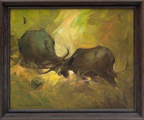 Cesar Buenaventura Y Espinosa (Filipino, 1922-1983) Oil On Canvas, 1969, Water Buffalo, H 16'' W 20''
