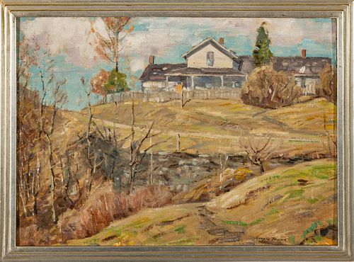 Horace Brown (American, 1876-1949) Oil On Masonite, R.L.S. Cottage (Saranac Lake), H 10.75'' W 14.5''